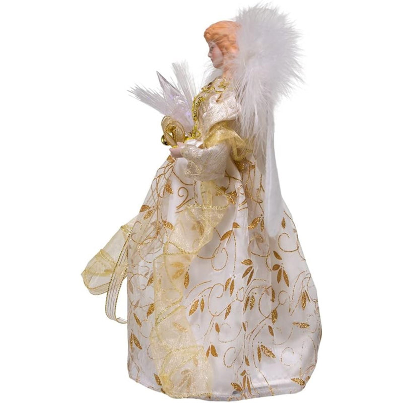 Elegant Gold and White Angel Tree Topper with Feather Wings