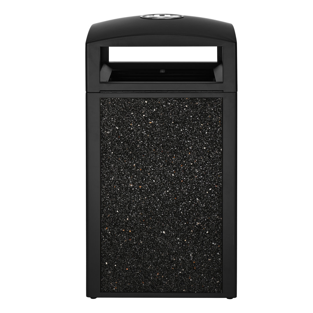 471-2 Series Stainless Steel Stone Paneled 40 Gallon Curbside Outdoor Trash Can With Ashtray Alpine Industries 
