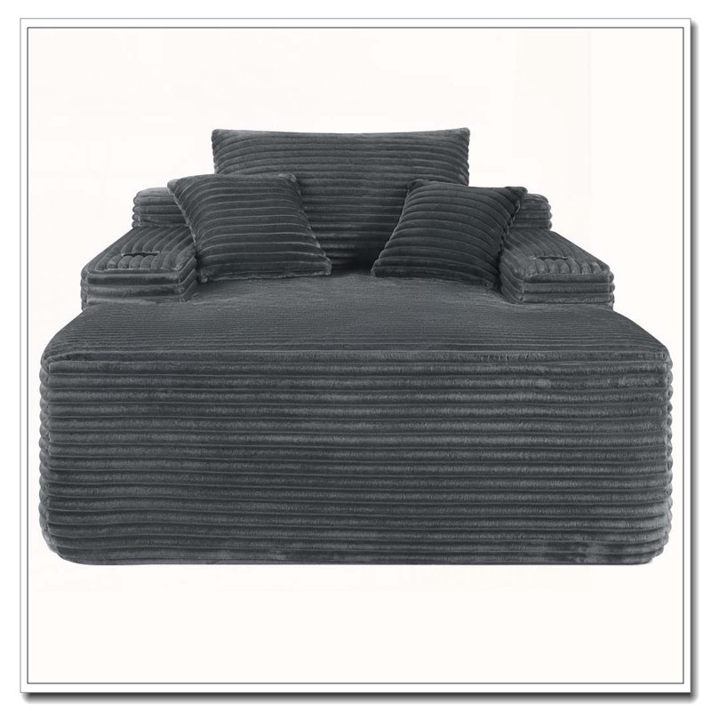 Méridienne convertible sans assemblage requis, Tissu gris avec porte-gobelet