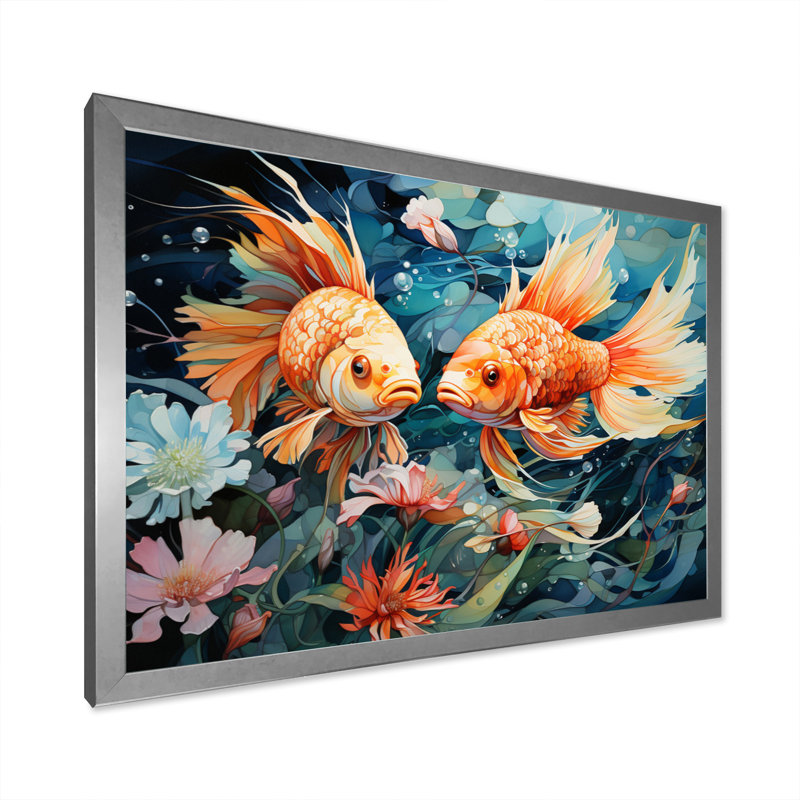 Pêche fantaisiste I - impression, H 16 po x l 32 po x P 1 po, Cadre simple argenté