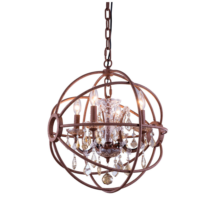 Svante 4 - Light Dimmable Globe Chandelier, Golden Teak (Smoky), Polished Nickel