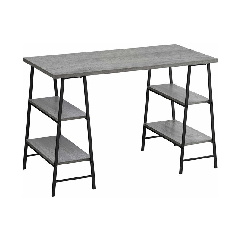 Modern Industrial Computer Desk With Storage Shelves, 48 Inch Length, Perfect For Home Office And Small Spaces, Gray/Black
