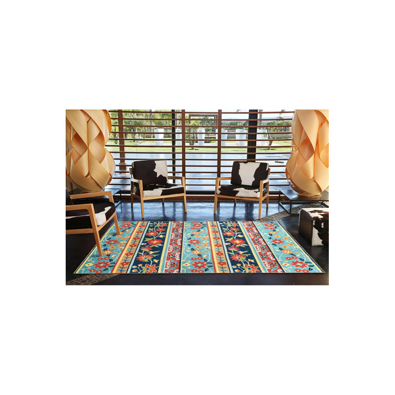 Tapis tissé à rayures multicolores lavable à motif floral, Sous-tapis rectangulaire 4 pi 7 po x 6 pi 7 po inc