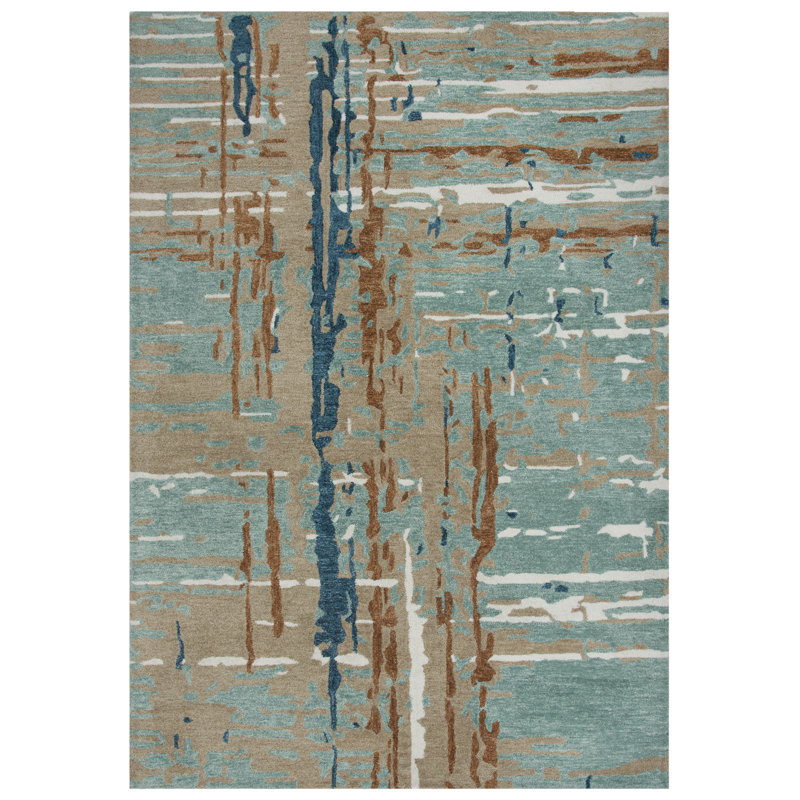 Tapis intérieur / extérieur gris / brun / bleu touffeté à la main Bahara, Rectangle 8 pi 6 po x 11 pi 6 po