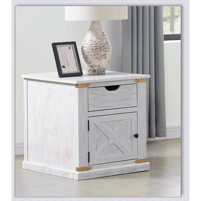 Table de bout de style rustique blanc antique avec tiroirs, conception de basse-cour pour le salon et la chambre à coucher