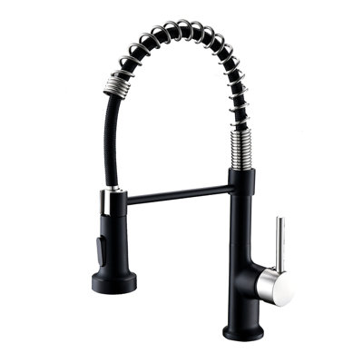 Robinet de cuisine commercial noir et nickel avec douchette rétractable, robinet d'évier de cuisine à poignée simple