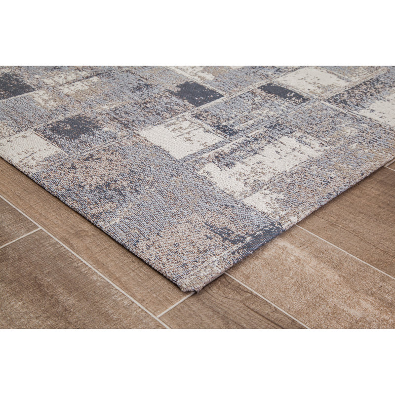 Gray and Cream Rectangular PVC and Polyester Chair Mat