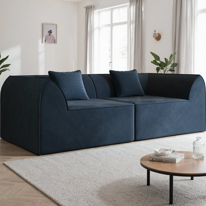 Canapé-lit à 2 places avec mousse à mémoire de forme compressée avec coussin, dossier incurvé et tissu résistant aux rayures pour la chambre à coucher ou la chambre d'amis