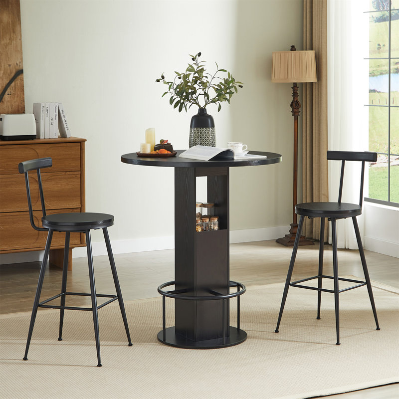 Ensemble de table de bar et tabouret 3 pièces 31,5 pouces Table de bar ronde avec deux tabourets, Noir