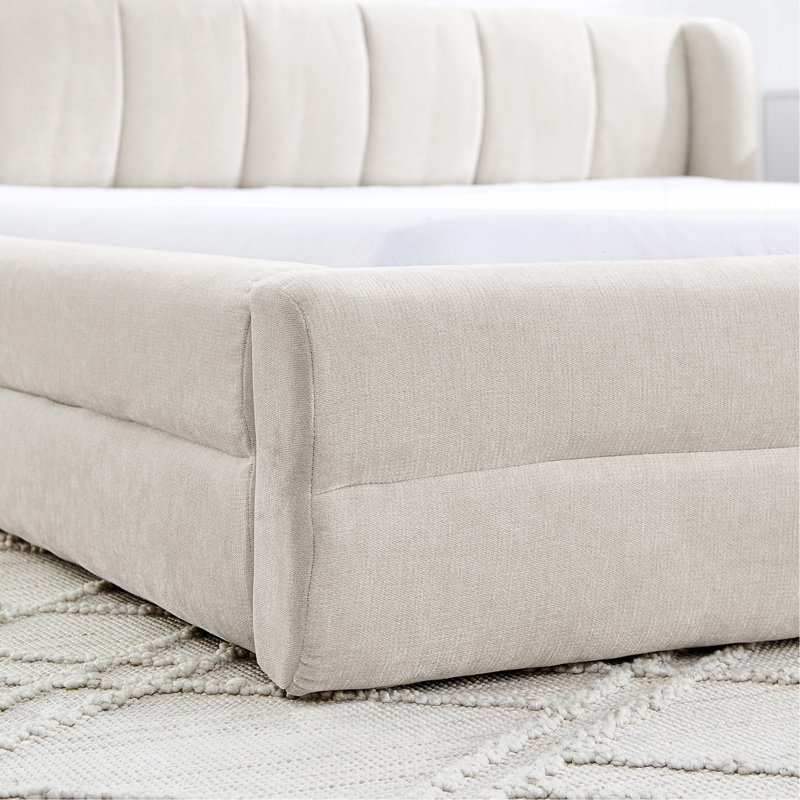 Structure de lit tapissier grand format avec tissu épais, lit plateforme grand format en chenille avec tête de lit et structure solide