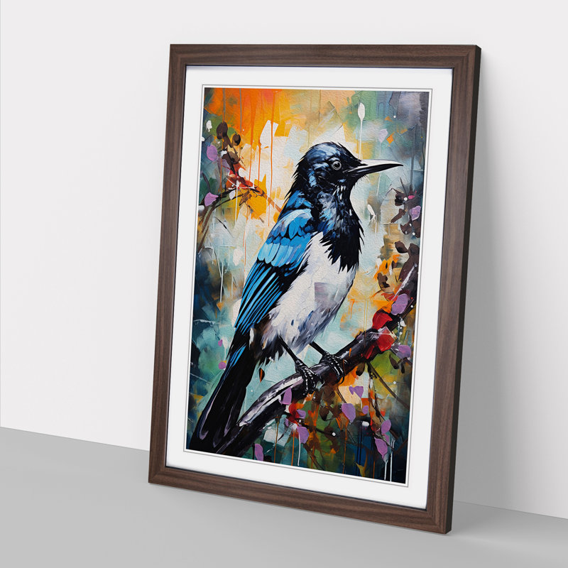 Magpie Expressionism Art - Framed Print, Walnut Framed, 64cm H x 46cm W x 2cm D
