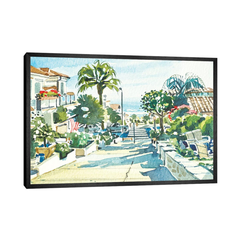 Summer In Manhattan Beach by Luisa Millicent - Painting on Canvas, 45.72cm H x 66.04cm W x 3.81cm D, Black Framed