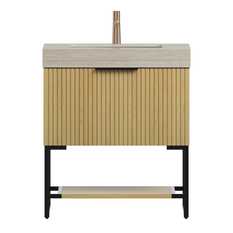 Meuble-lavabo de salle de bain YOLAN, Beige, Naturel