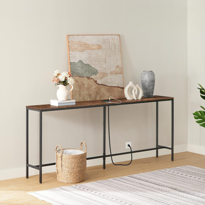 78.7" Console Table with USB Ports, Sofa Table, Narrow Entryway Table with Outlets, 11.8" Width Sofa Table, Industrial Entryway Table, Rustic Brown