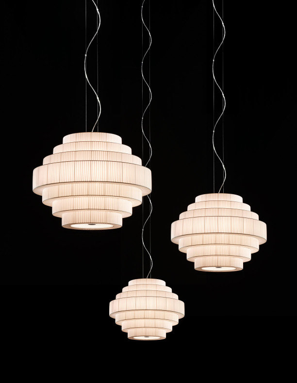 Mos 6 - Light Chandelier, 27.17" H x 35.43" W x 35.43" D, Cream Translucent Ribbon