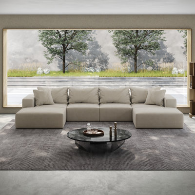 Canapé modulaire rembourré en L Chenille avec 6 coussins Ciriaca