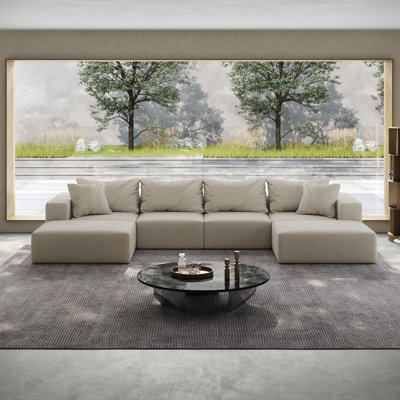 Très grand canapé en nuage éponge, ensemble de canapé modulaire rembourré moderne, ensemble modulaire de salon modulaire en forme de L de 162 po avec 6 coussins, canapé-lit combiné gratuit pour le salon, la chambre à coucher