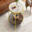 Table basse moderne à 2 niveaux en noyer avec plateau en verre et base dorée pour salon, 29,9 po