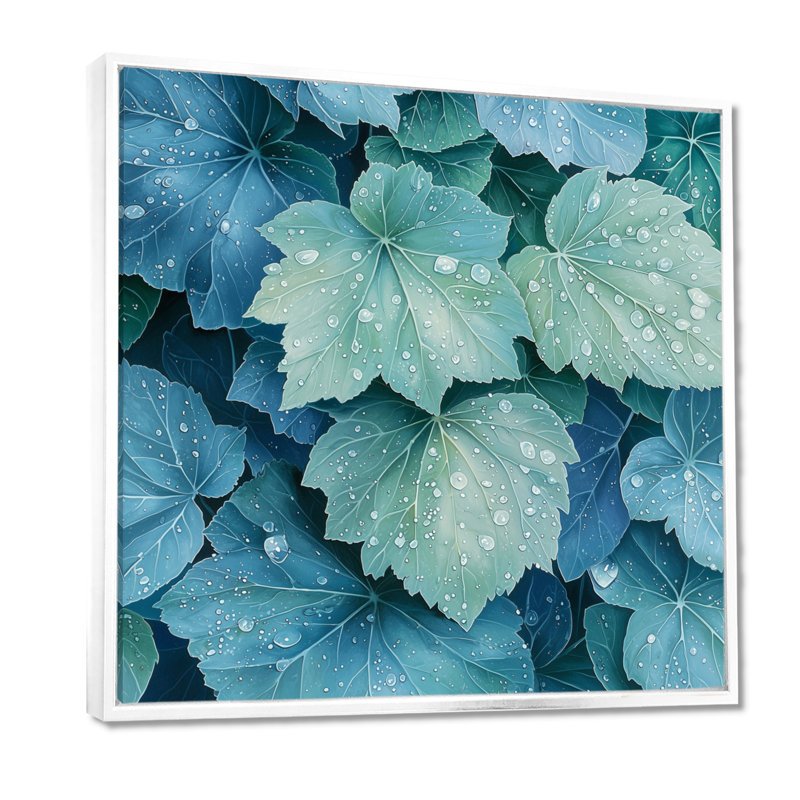 Morning Dewy Leaves I - feuilles, art mural, Impression encadrée flottante, H 16 po x l 16 po, Blanc