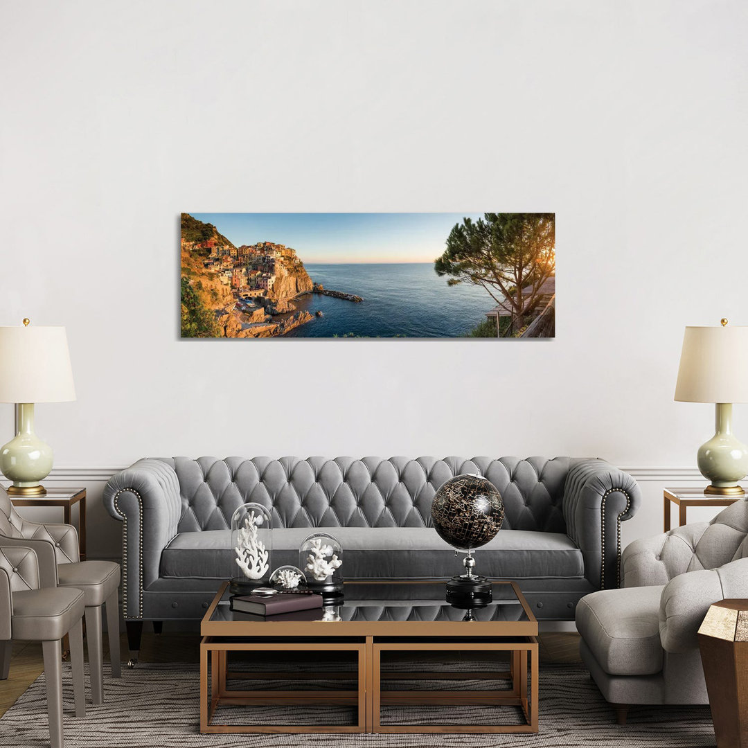 Panoramic View Of Manarola, Cinque Terre Coast, Italy by Jan Becke - Wrapped Canvas Panoramic Print