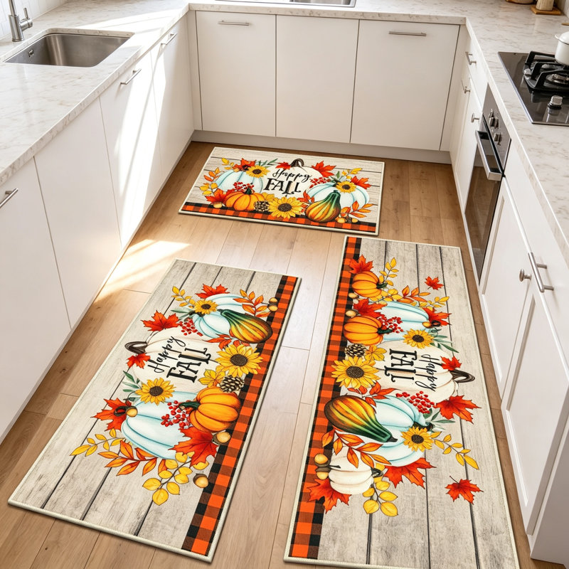 Ensemble de 3 tapis de cuisine antidérapants Fall, Beige