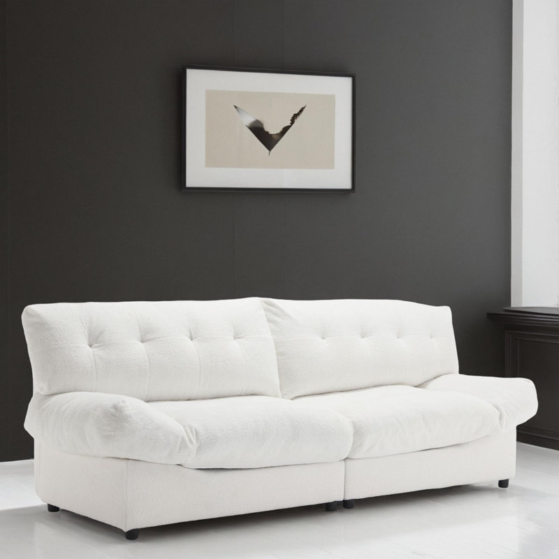 97" Upholstered Sofa, White Polyester Blend