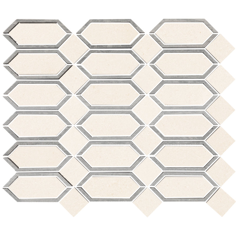 6" x 12" Natural Stone Grid Mosaic Wall Tile, Beige/Gray