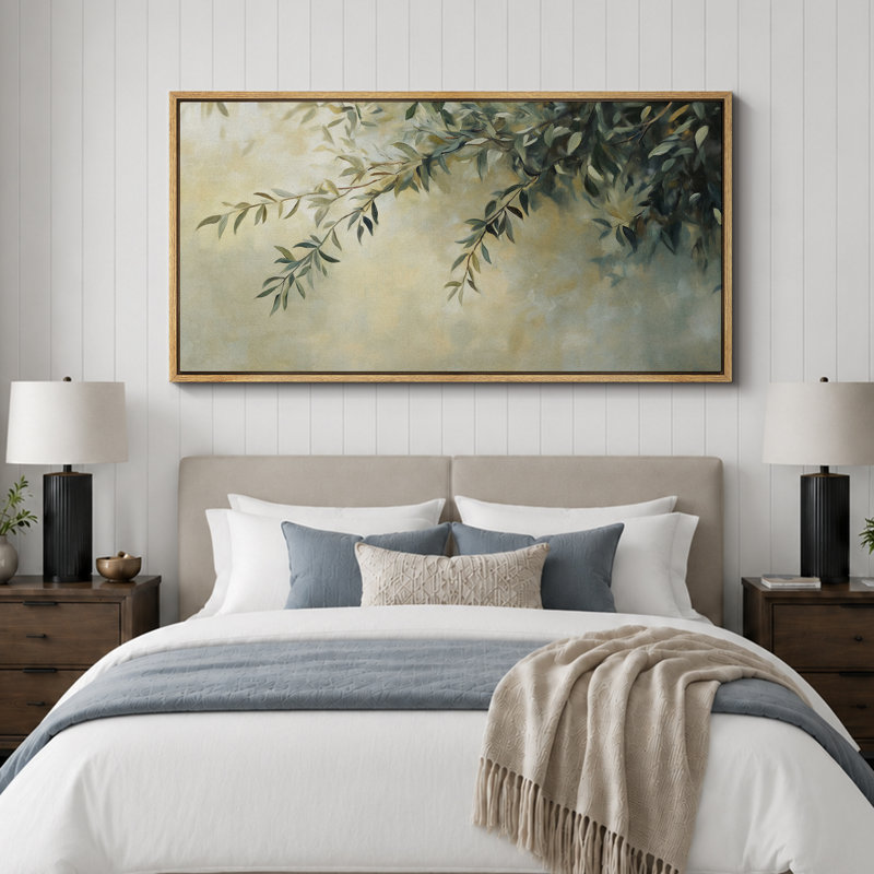 «Hanging Olive Branch Leaves», impression sur toile encadrée pour décor méditerranéen, Naturel, H 30 po x l 60 po