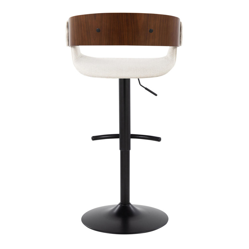 Laurenzio Swivel Upholstered Adjustable Height Counter Stool with Metal Frame, Black, Cream Fabric/Walnut Wood