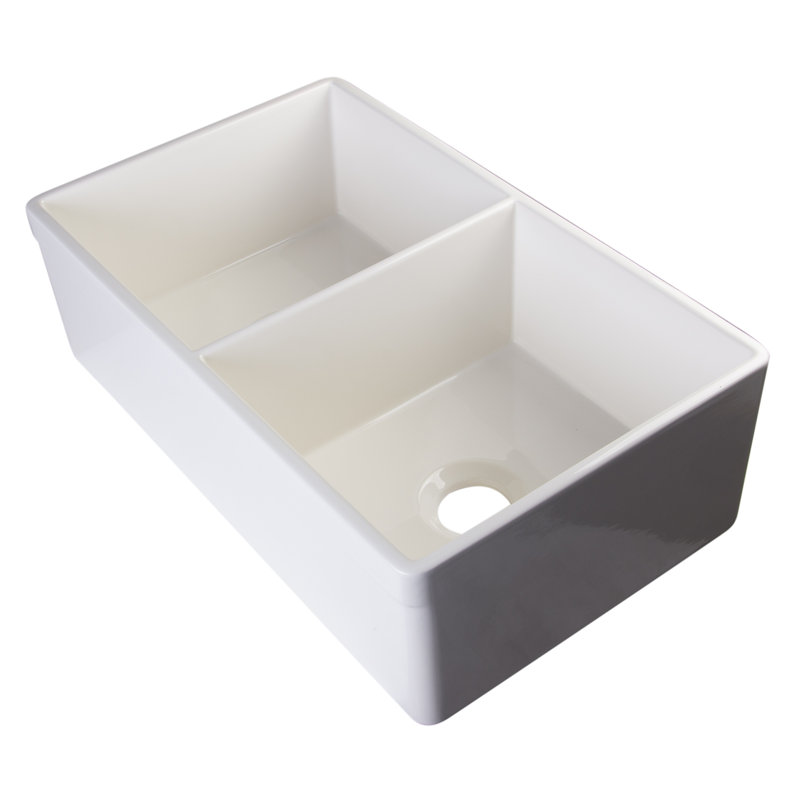 32.75'' L Double Bowl Fireclay Kitchen Sink, White