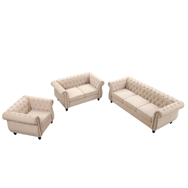 Ensemble de salon 3 pièces Caseylynn, Polyester beige