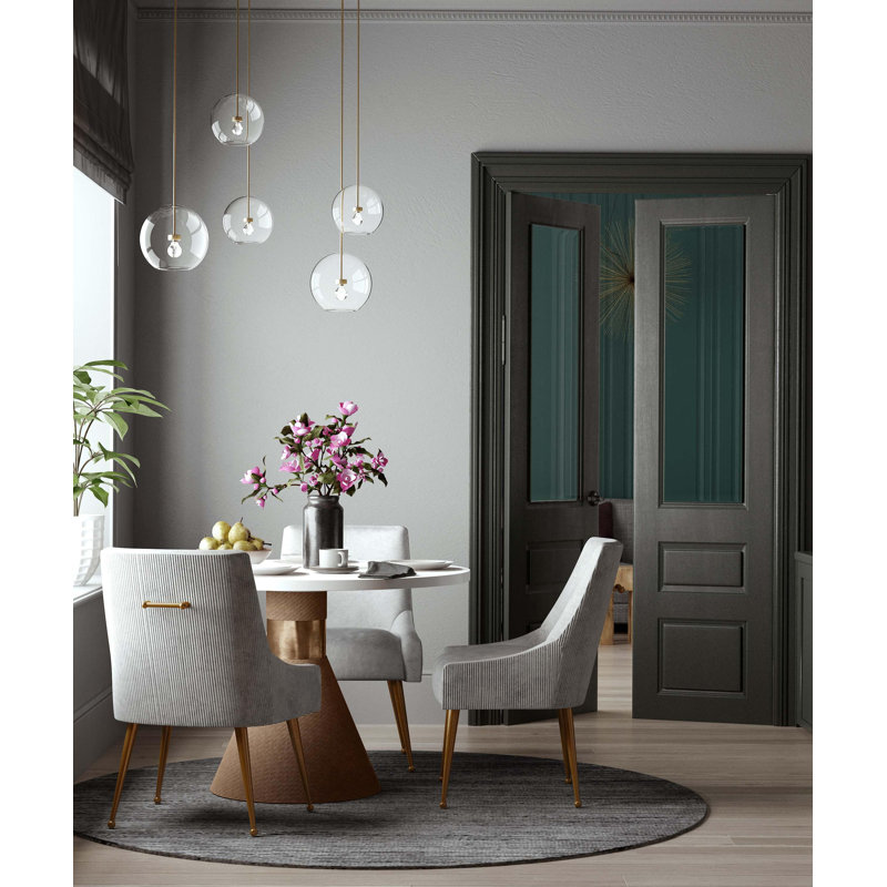 19'' H Velvet Upholstered Side Chair, Light Gray Velvet, Gold