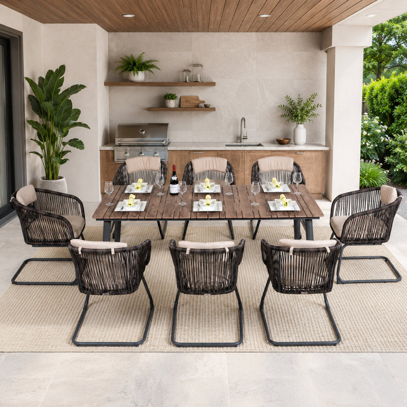 Ensemble repas pour 8 personnes avec coussins 8 pièces, 28.74" H x 77.95" W x 37.4" D, 8
