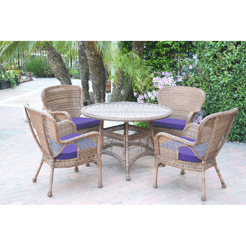 Batchelder 4 - Person Wicker Patio Dining Set with Round Table, Honey, Ivory