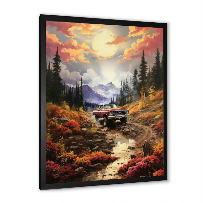 Camionnette jaune Athenea Mountain Majesty, Cadre photo noir, H 20 po x l 12 po x P 1 po