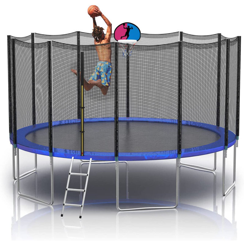 YAKEY Round Backyard Trampoline with Safety Enclosure