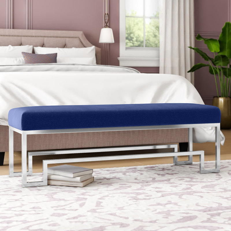 Banc rembourré 54 po Pangea Home Declan Laurence, Argent argent, Velours marine