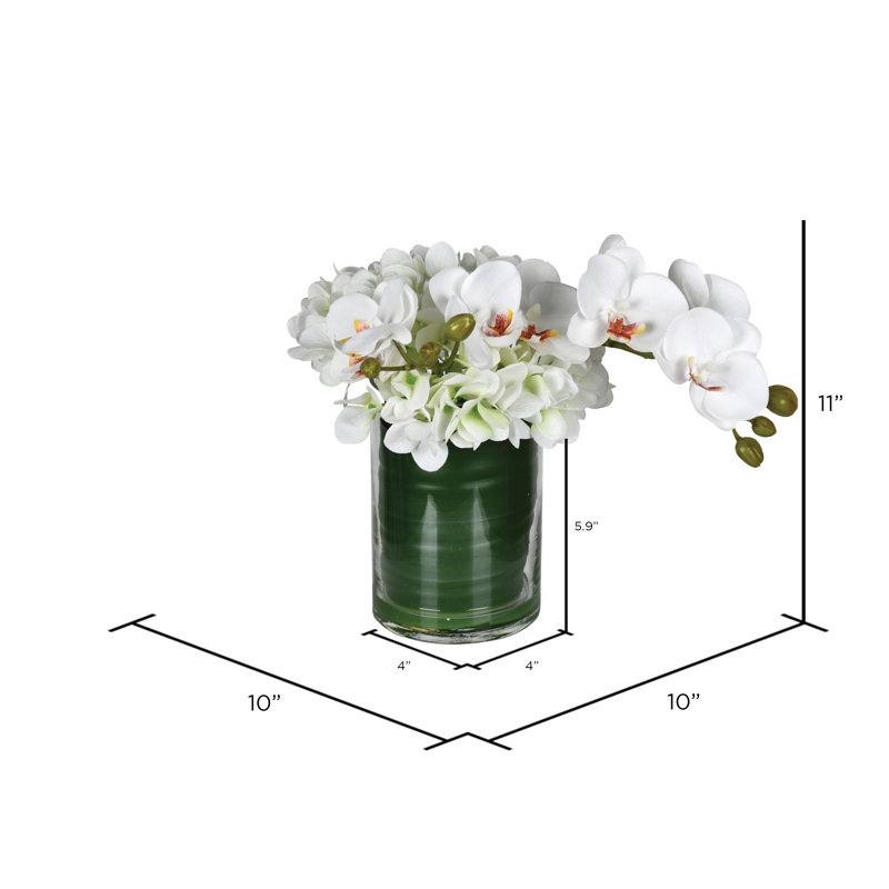 Orchidée blanche artificielle 11 po dans un pot en verre.