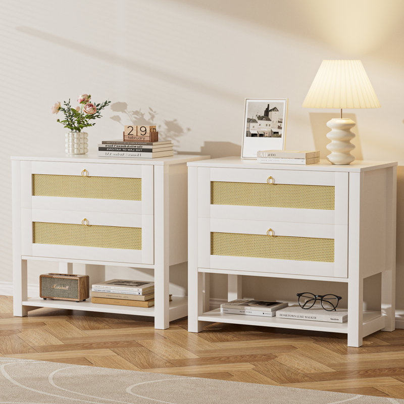 25.6'' Nightstand with 2-Drawer and 1 Open Shelf(Set of 2)