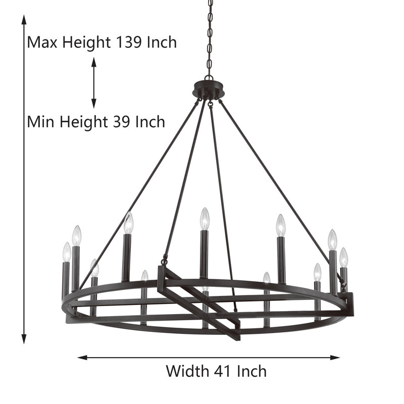 12 - Light Dimmable Wagon Wheel Chandelier