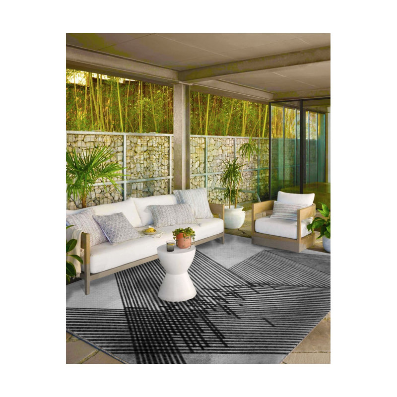 Washable Brush Geometric Patterned Woven Area Rug, Square 3'3" Rug Pad Included