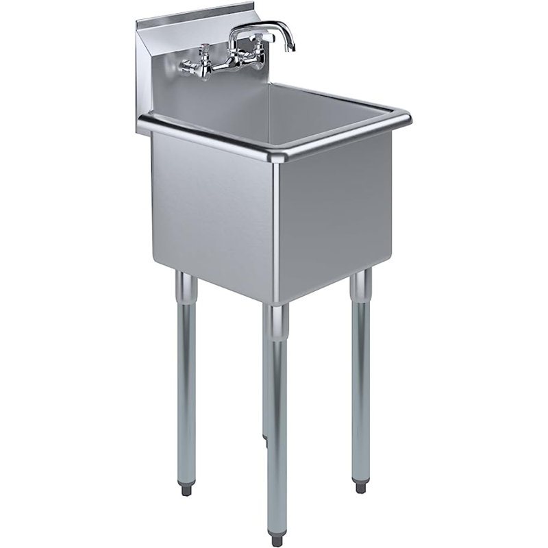 Évier de buanderie utilitaire à 1 compartiment en acier inoxydable avec robinet et cuve de drainage Express KitchQuip 24 po x P 18 po