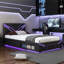 Structure de lit rembourrée avec lumières DEL, lit plateforme en cuir PU avec tablette de rangement, 2 tiroirs en acier-1096407931