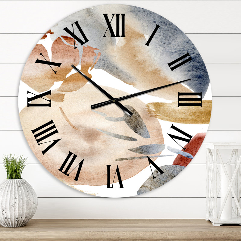 Abstrait avec pastel rouge, rose, beige et taches dorées - horloge murale moderne, Petit