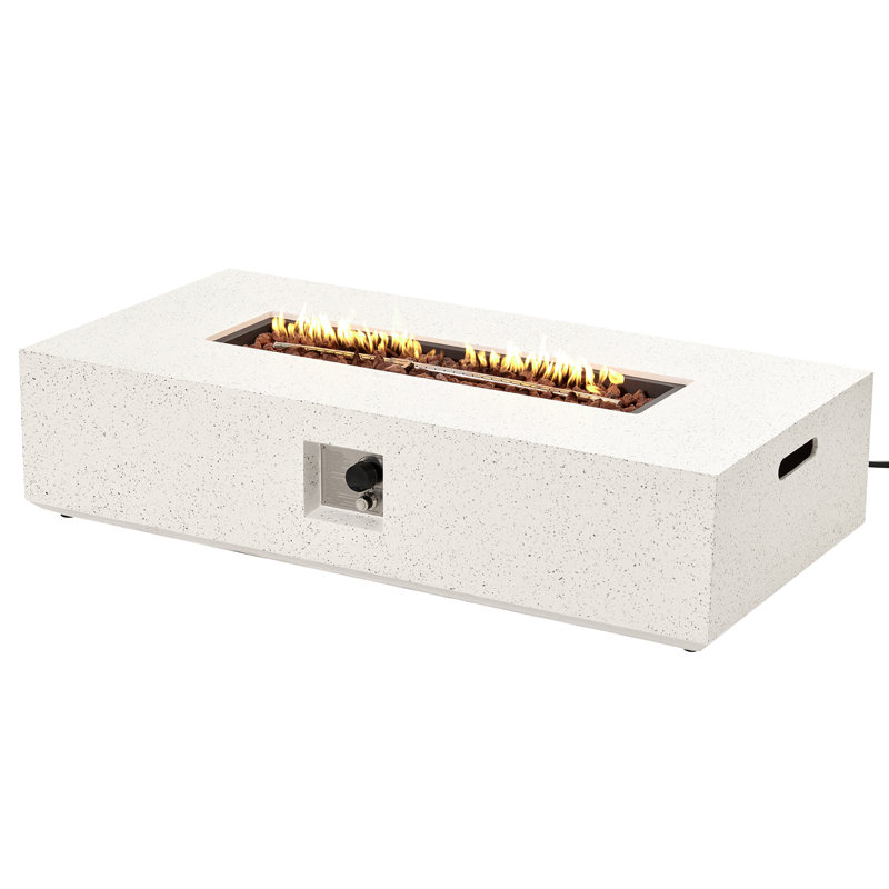 56"W Outdoor Concrete Propane Fire Pit Table, White