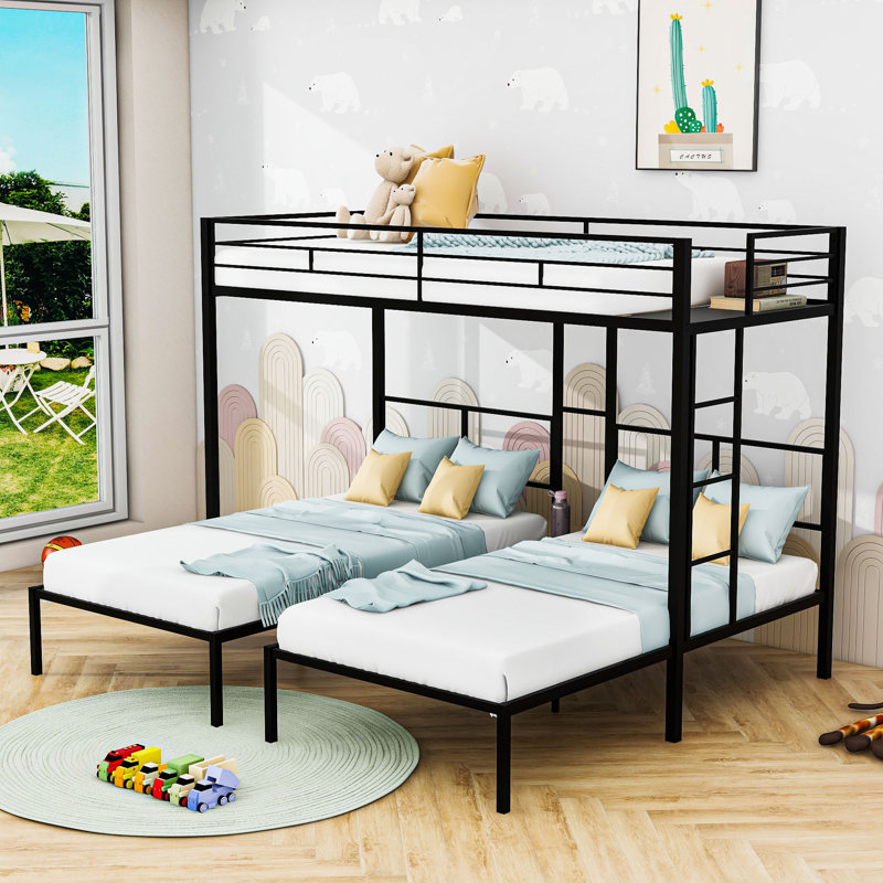 Harriss Triple Bunk Bed with Ladder and Slats by Viv + Rae™, Black