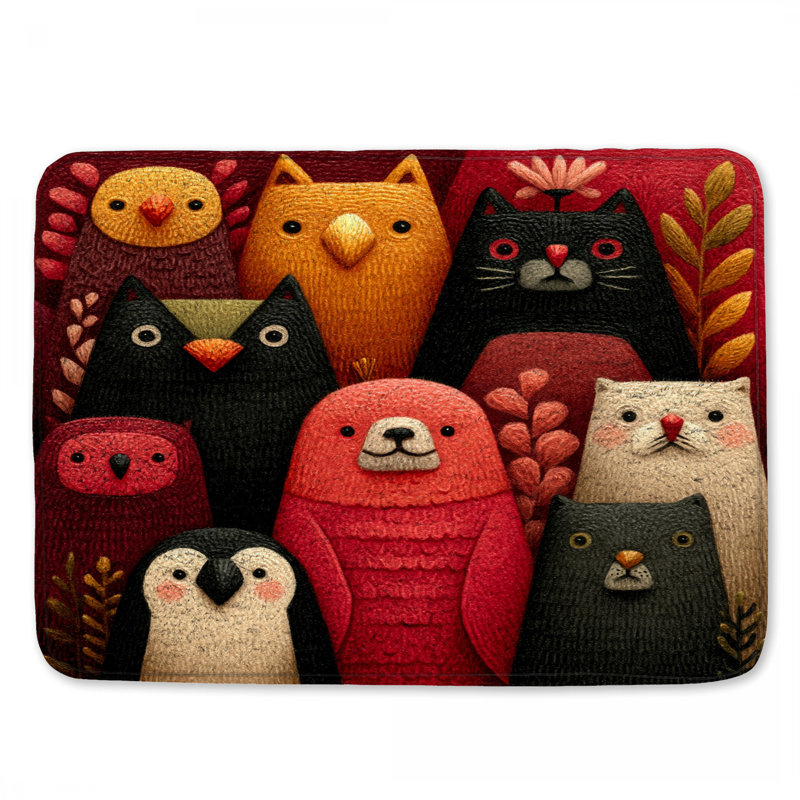 Cute Animal Illustrations Bath Mat, 34in W x 21in L