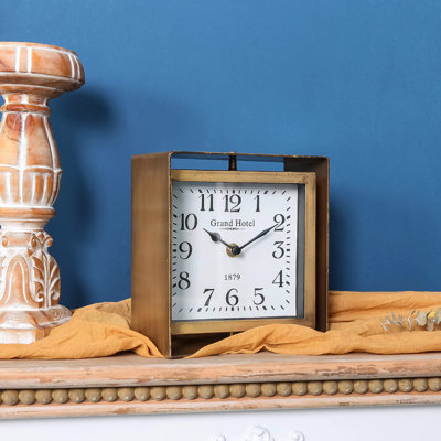 Vintage Analog Gold Metal Quartz Crystal Operated Decorative Tabletop Clock