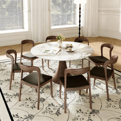 Ensemble de table de salle à manger 9 pièces en bois massif avec table tournante silencieuse 360 °