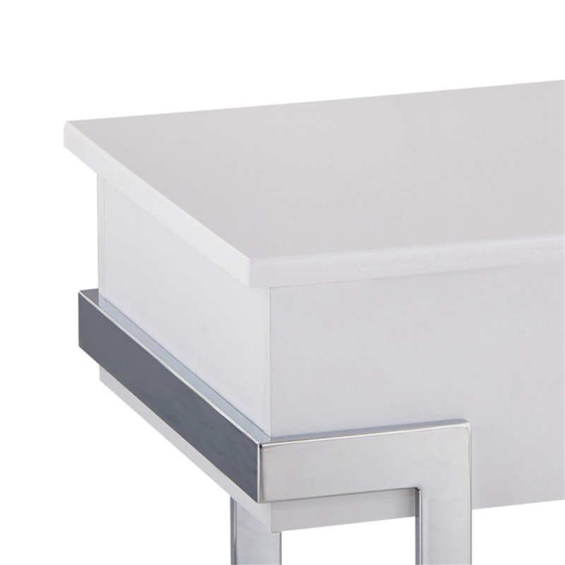 Table basse blanche brillante et chromée avec plateau relevable, Blanc